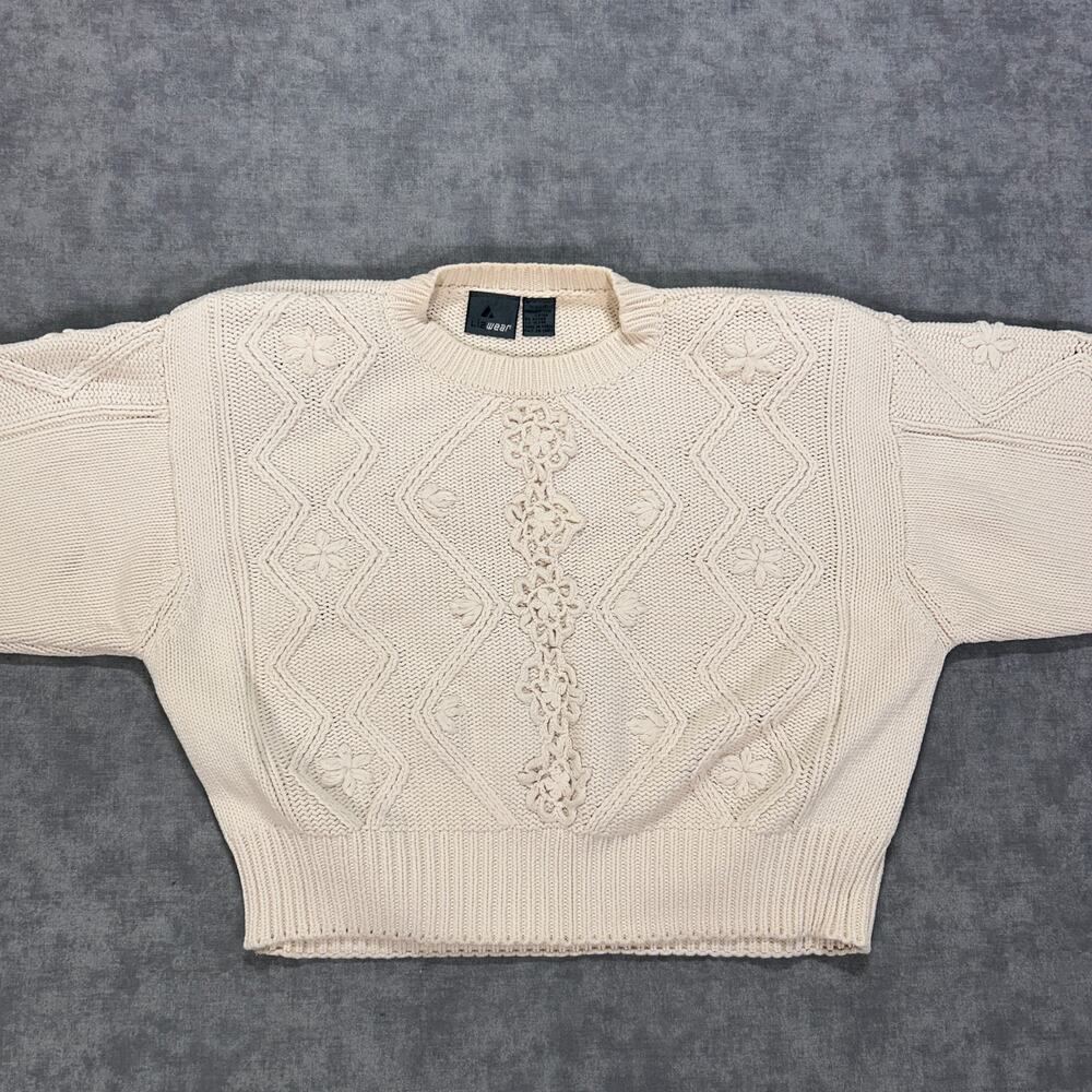 VTG Liz Wear Claiborne fisherman floral knit cottage grandmacore cropped wms L - Picture 3 of 7